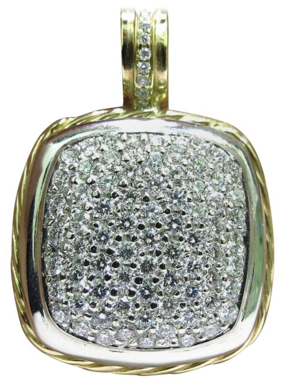 2.40CT DIAMONDS CLUSTER PAVE PENDANT ROPE TWIST & 14kt*